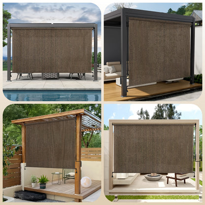 Outdoor Roller Shades with Splicing Design, Cordless Patio Roll Up Blinds, Exterior Shade Cloth Roll Shade for Patio