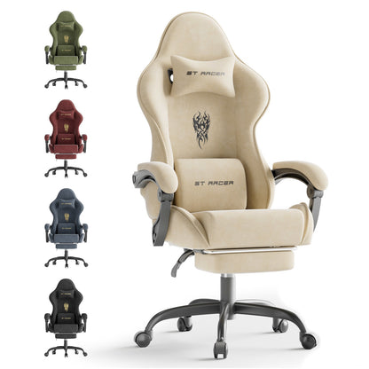 Beczeeb Ergonomic Velvet Fabric Gaming Chair, High Back Gamer Chair with Massage And Footrest, Reclining Computer Office Chair for Adults, Racing Style Video Game Chair with Headrest