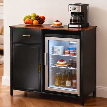 Black Coffee Bar Cabinet with Mini Fridge Compartment, 9 Bottle Wine Rack Sideboard, Modern Buffet Cabinet for Home Bar Kitchen Living Room