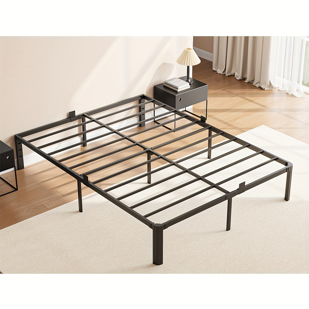 14 Inch Black Metal Bed Frame, King/Queen/Full/Twin Upgraded Rounded Fan-shaped Legs, 4 Mattress Limiters, 3500LBS Heavy-duty Steel Bars, No Need for Springs, No Noise, Reinforced Large Storage Space Below, Not Including Headboard, Easy to Assemble