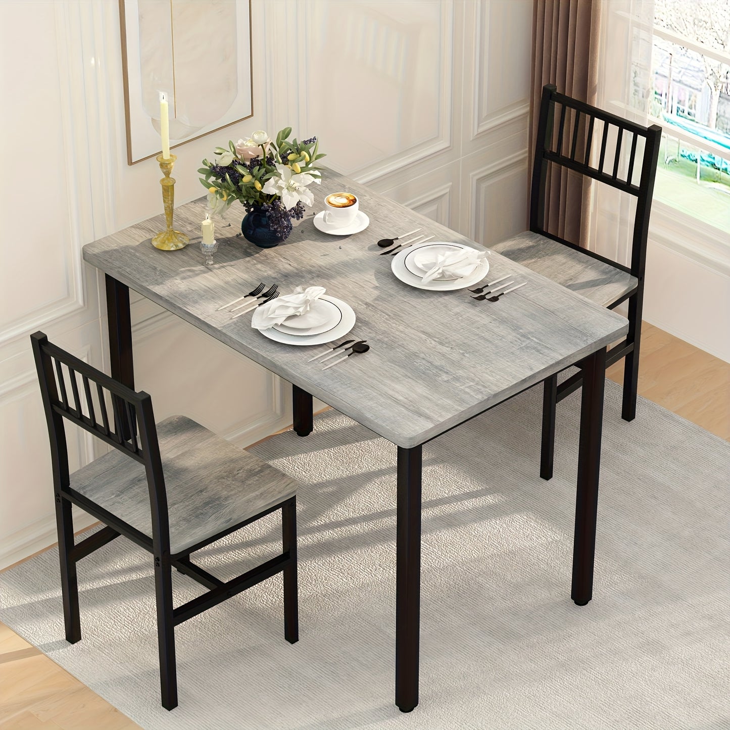 LAMERGE 3pcs Dining Table And Chair Set, Small Space Dining Table And Chair Set, Dining Table, Simple, Suitable for Small Space Living Rooms, Bedrooms And Kitchens Dining Table Set, Perfect Home Furniture, Bedroom Furniture, Spacesaving