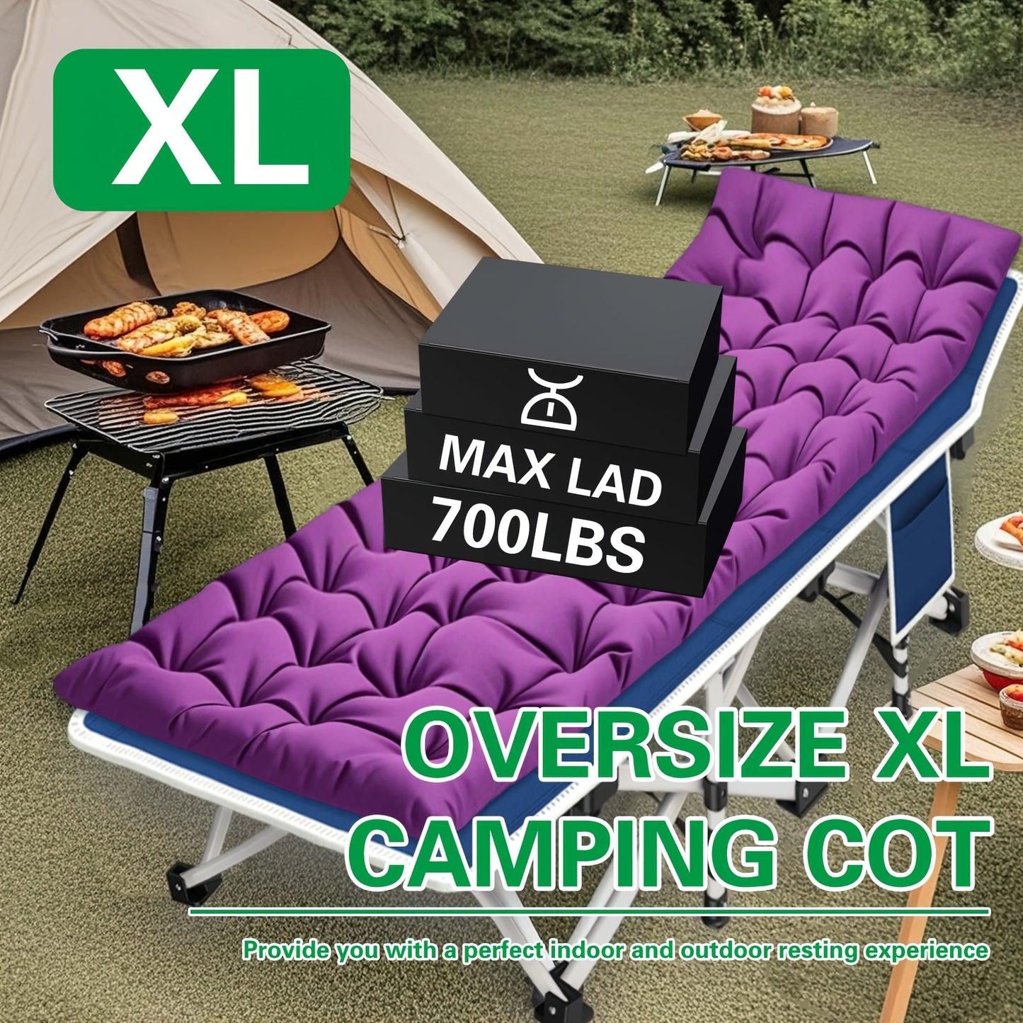 Camping Cot with Mattress Oversize Folding Cot for Adults Extra Large Cots for Sleeping with Mattress Heavy Duty Camping Bed with Carry Bag Folding Cot Support 700 Lbs/900 Lbs