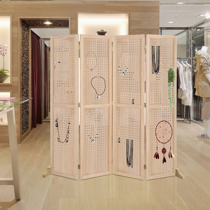VINGLI Freestanding Pegboard with Support Feet, 5 FT Wood Room Divider Display Board Organizer, Folding Privacy Screen Partition Space Separator for Craft Shows Events Retail