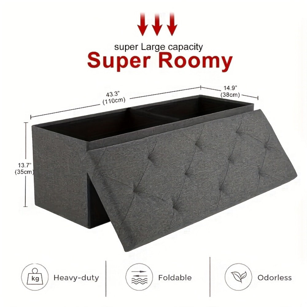 Folding Storage Ottoman Bench with Seat, Heavy Duty Indoor Outdoor Organizer in 15" 30" 43" Sizes, Non-Porous Easy-Clean Surface for Living Room Bedroom Patio Garden Garage, Grey