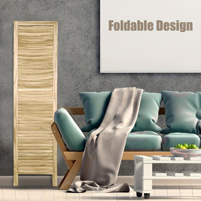 4-Panel White Room Divider with Shelves – Folding Privacy Screen & Portable Room Partition | Rustic Style Wall Divider for Bedroom, Living Room & Home Office