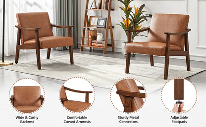 Costoffs Modern Armchair with Solid Wood Legs, Upholstered Accent Chair for Bedroom/Living Room/Guestroom, Available in Faux Leather or Boucle Fabric