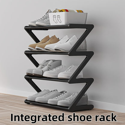 Four-Layer Z-Shaped Shoe Rack, Independent Storage Box, Unique Z-Shaped Structure, Low-Key Textured Black Fabric Decoration, Stackable Design, Suitable for Living Room, Bedroom, Entrance And Other Places