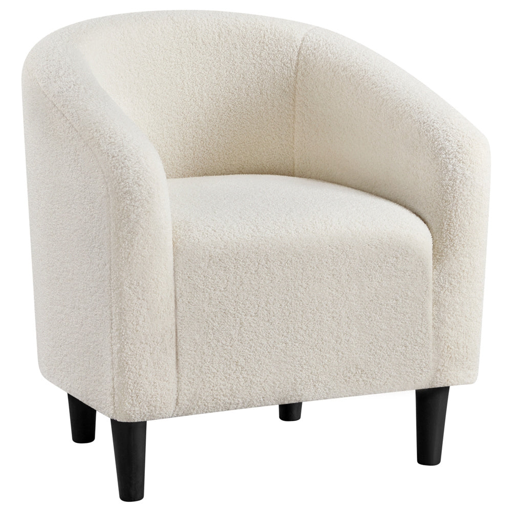 Costoffs Boucle Barrel Accent Chair with Arms, Upholstered Armchair for Living Room, Bedroom, Furniture for Home, Stylish and Comfortable Club Chair for Bedroom, Ivory/Black/Dark Gray/Blue/Yellow