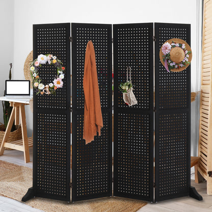 VINGLI Freestanding Pegboard with Support Feet, 5 FT Wood Room Divider Display Board Organizer, Folding Privacy Screen Partition Space Separator for Craft Shows Events Retail