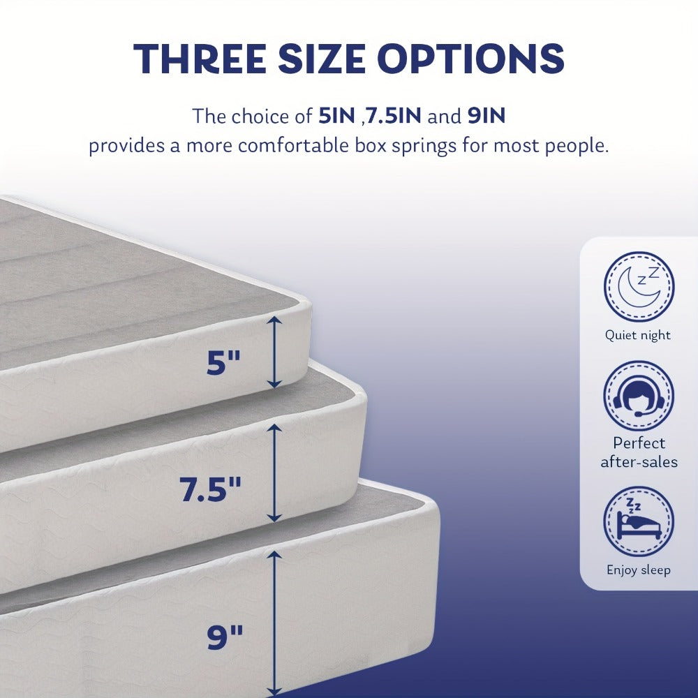 Box Spring 5 7.5 9 Inch Twin Full Queen King Strong Metal Frame Foundation High Profile Quiet Noise-Free Easy Assembly Bedroom Furniture