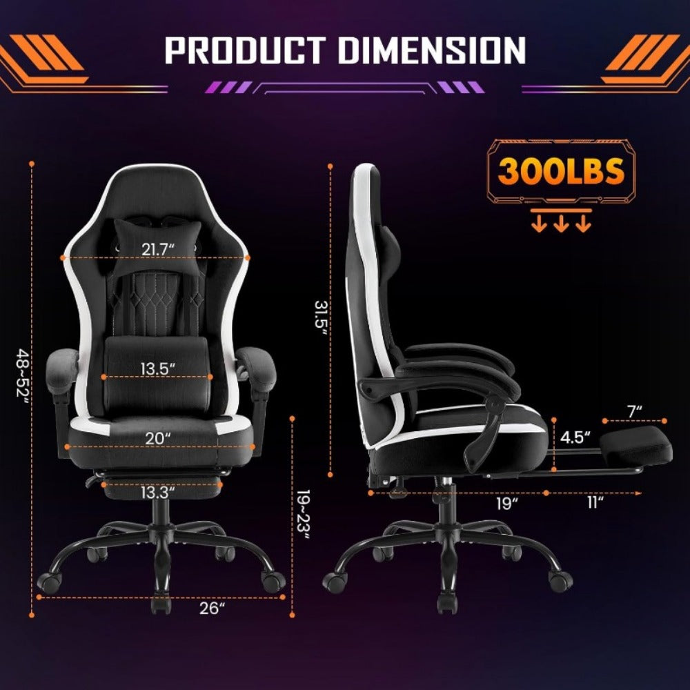 Ergonomic Computer Gaming Chair with Footrest, Lumbar Support & Headrest – Height Adjustable Office Chair with Armrests & Rollers, Black, Light Green, Blue
