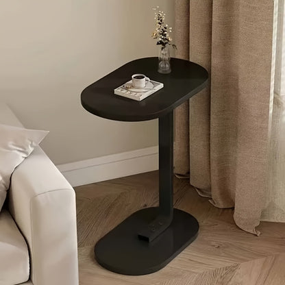 C-Shaped Round Side Table Narrow Sofa End Table Bedside TV Tray Snack Table Easy Install for Living Room Bedroom Office Wood Black Walnut White