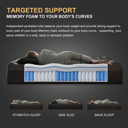 12/14 Inch Gel Memory Foam Hybrid Mattress Twin Full Queen King Sizes Mattress Bed In A Box, Euro Top Medium Firm for Back & Lumbar Support, Individual Pocket Spring Bed for Motion Isolation & Fiberglass Free
