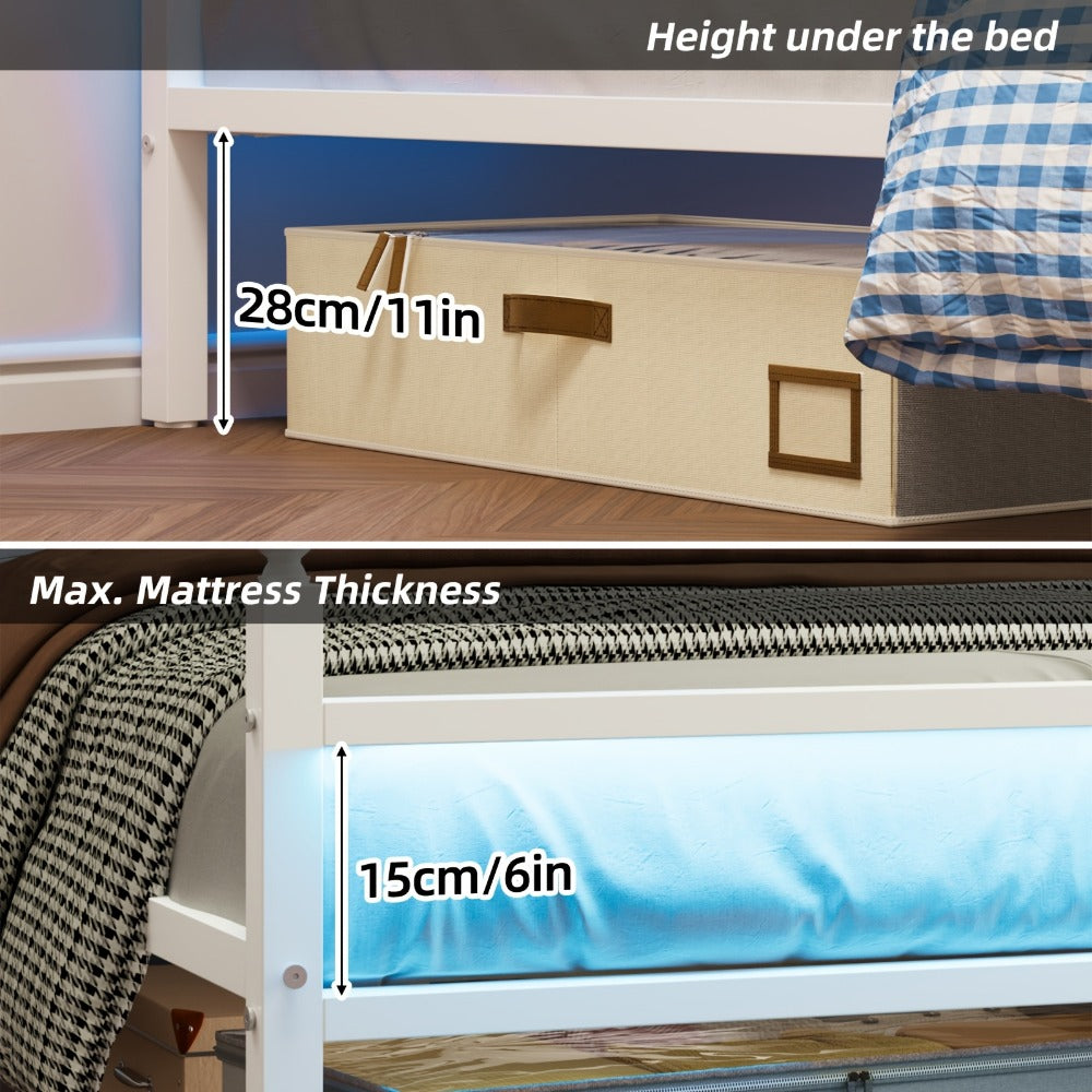 Twin Bed Frame with LED Lights and Charging Station, Heavy-Duty Metal Platform Bed, Easy Assembly, Black & White, Modern Contemporary Bedroom Design