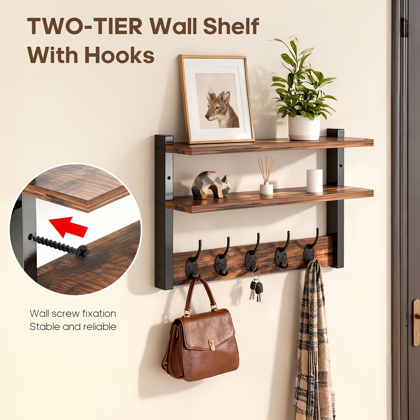 Wall-Mounted or Portable Sturdy Metal Clothes Rack - Double Layer Hanging Coat Hanger with Space-Saving, Easy Assembly Suitable for Bedroom, Entryway, Living Room & Office - Compact Multi-Functional Stand