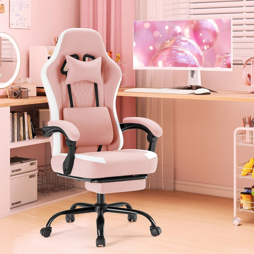 Ergonomic Computer Gaming Chair with Footrest, Lumbar Support & Headrest – Height Adjustable Office Chair with Armrests & Rollers, Black, Light Green, Blue