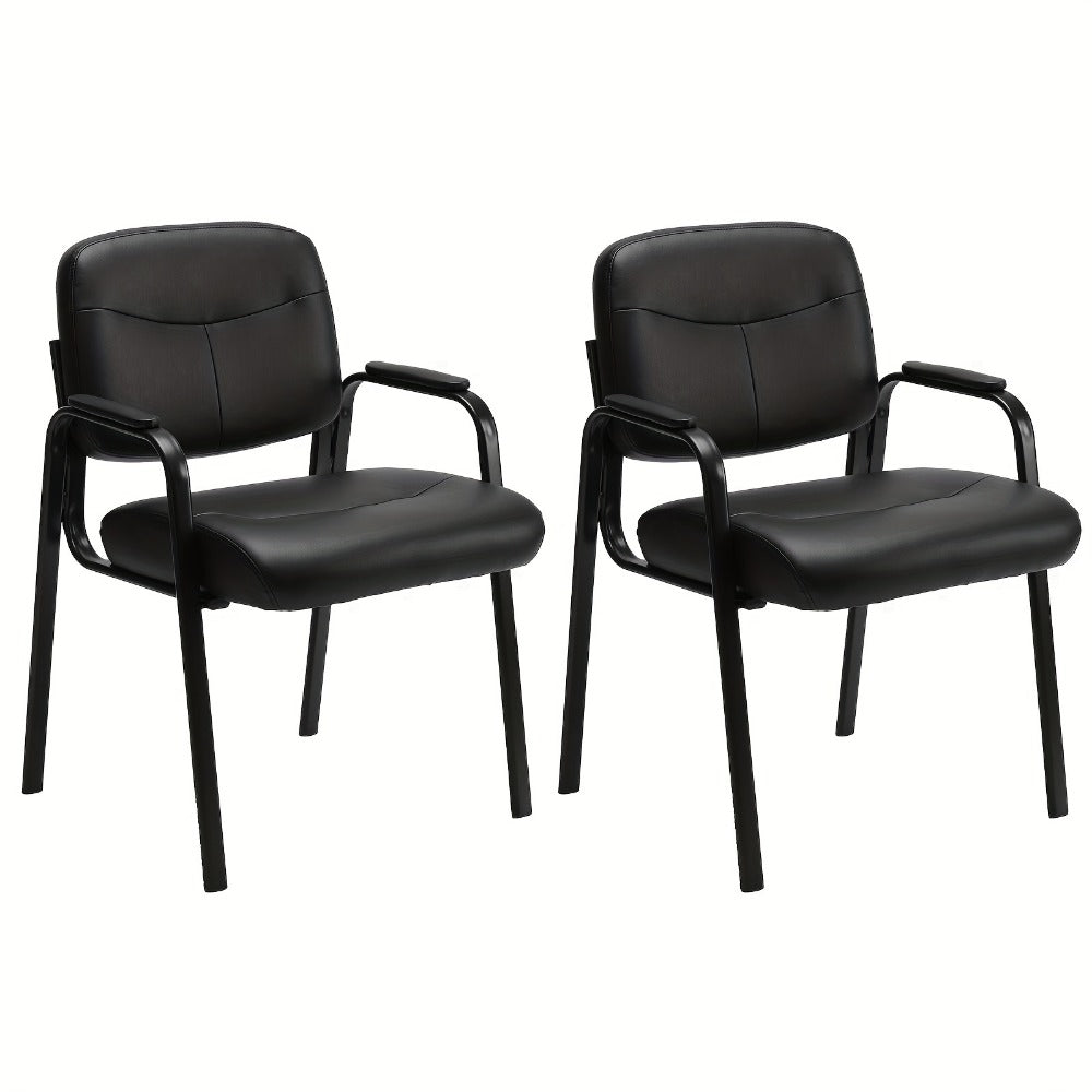 Waiting Room Chairs Set of 2, Leather Guest Chair with Padded Arms – No Wheels Reception Chair for Office, Conference Room, Lobby, Salon & Home, Black