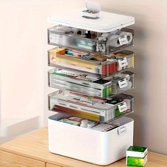 Home Bathroom Travel Multi-Layer Large Capacity Medicine Storage Box, Bathroom Storage with Portable Pill Box, Durable Adjustable Dividers, Moisture-Proof Cover, Safety Handle, Convenient to Organize Pills, Vitamins And Supplements (White)