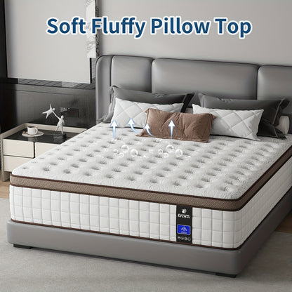 8In/10In/12In/14In Twin/Full/Queen/King Mattress | Memory Foam And Spring Hybrid, Medium Firm, Fiberglass-Free And Odorless, Breathable with Lumbar Support, Box-Packed for Bedrooms, Guest Rooms And Hotels