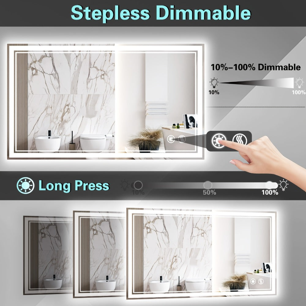 48x28 LED Bathroom Mirror with Lighting, Anti-fog, Adjustable Brightness, Backlight + Front Light, Smart Bathroom Dressing Mirror, Memory Function, Touch Screen Function, Shatterproof, Tempered Glass (horizontal/vertical)