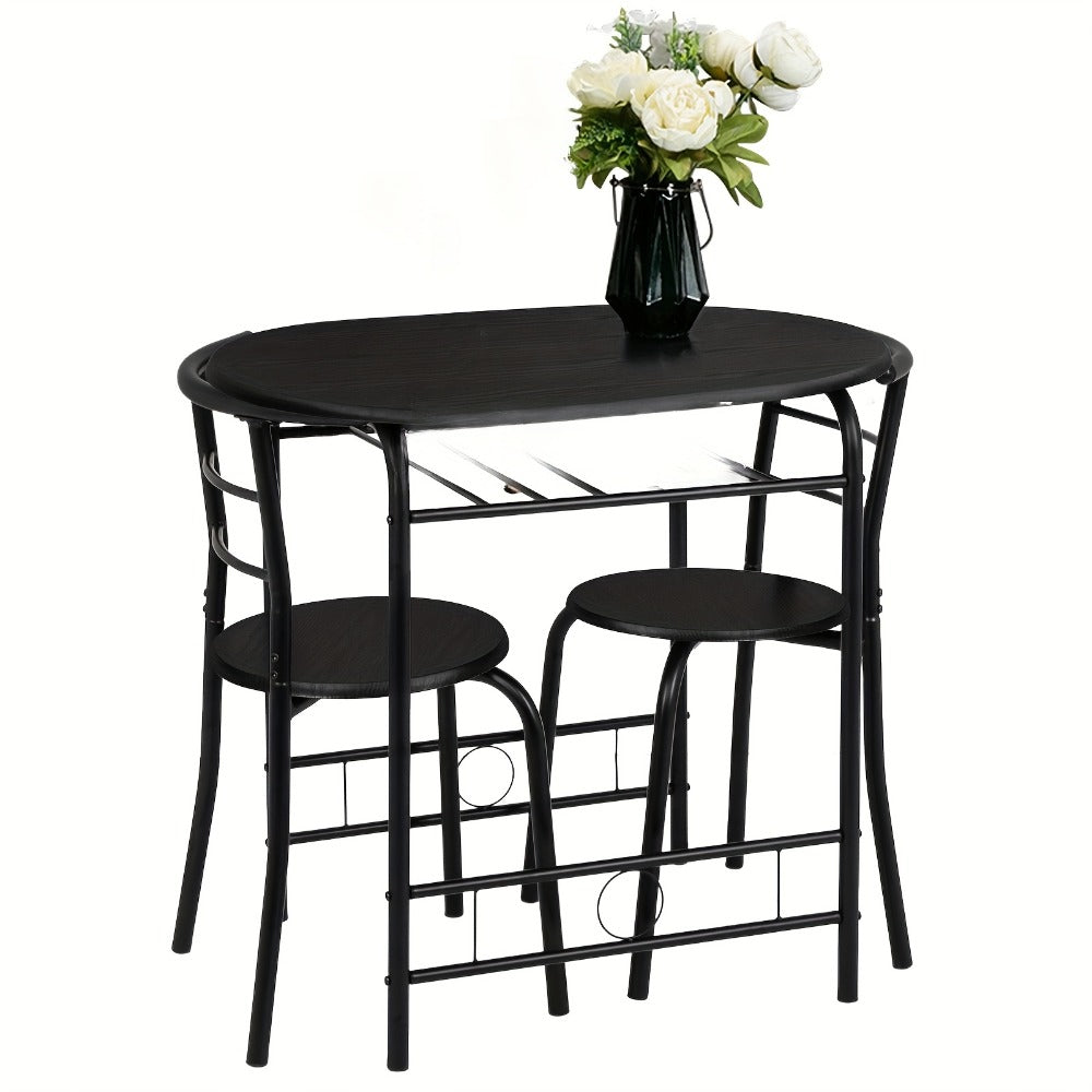 3 Piece Dining Table Set for 2 Small Kitchen Table and 2 Chairs with Wine Rack Metal Frame for Dining Room Apartment Living Room Small Space