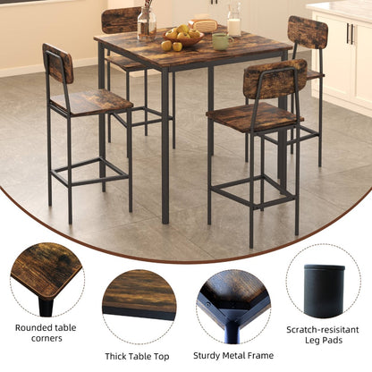 5-Piece Industrial Dining Table Set for 4, Rectangular Kitchen Table and Chairs for Small Space Dining Room Apartment, Modern Dining Room Set