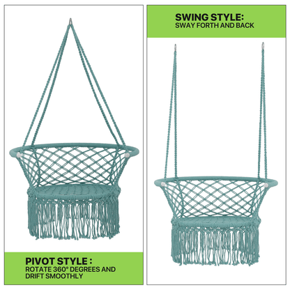 Magshion Macrame Hanging Swing Chair, Boho Style Hanging Rope Hammock Chair w/Tassels Max 350 lbs for Porch, Balcony,Outdoor