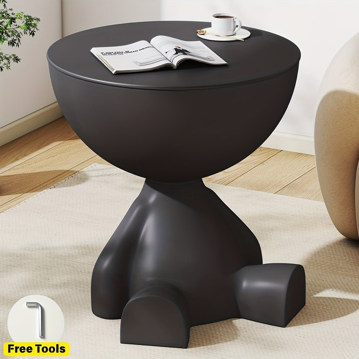 Round End Table with Hidden Storage – Cute Novelty Side Table & Nightstand for Small Spaces | Compact Plastic Accent Table for Living Room, Bedroom & Dorm | Stylish Gift for Home Lovers