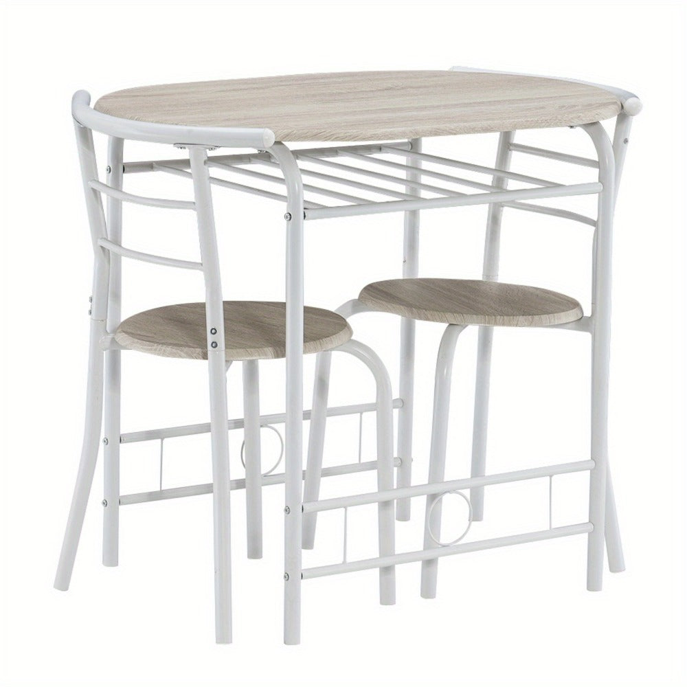 3 Piece Dining Table Set for 2 Small Kitchen Table and 2 Chairs with Wine Rack Metal Frame for Dining Room Apartment Living Room Small Space