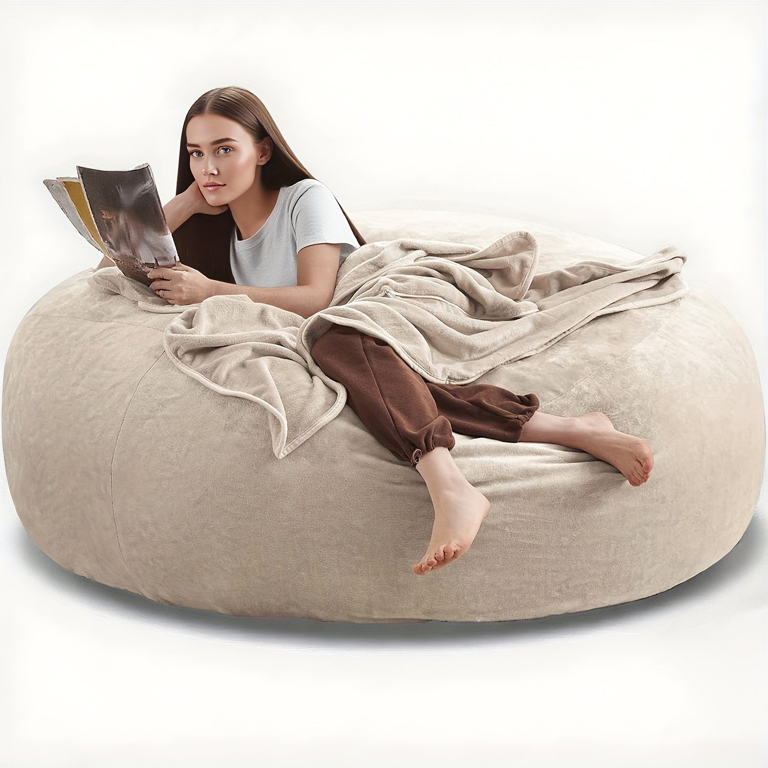 Bean Bag Chair shown in the Apricot, 6FT(59IN*35IN) option