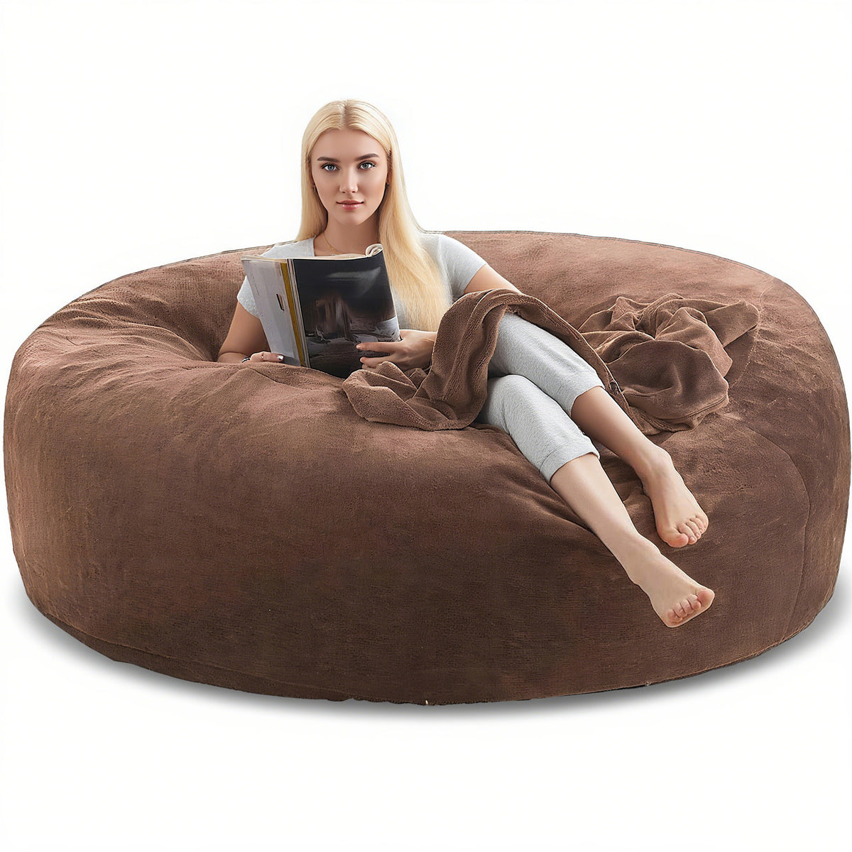 Bean Bag Chair shown in the Coffee color, 6FT(59IN*35IN) option