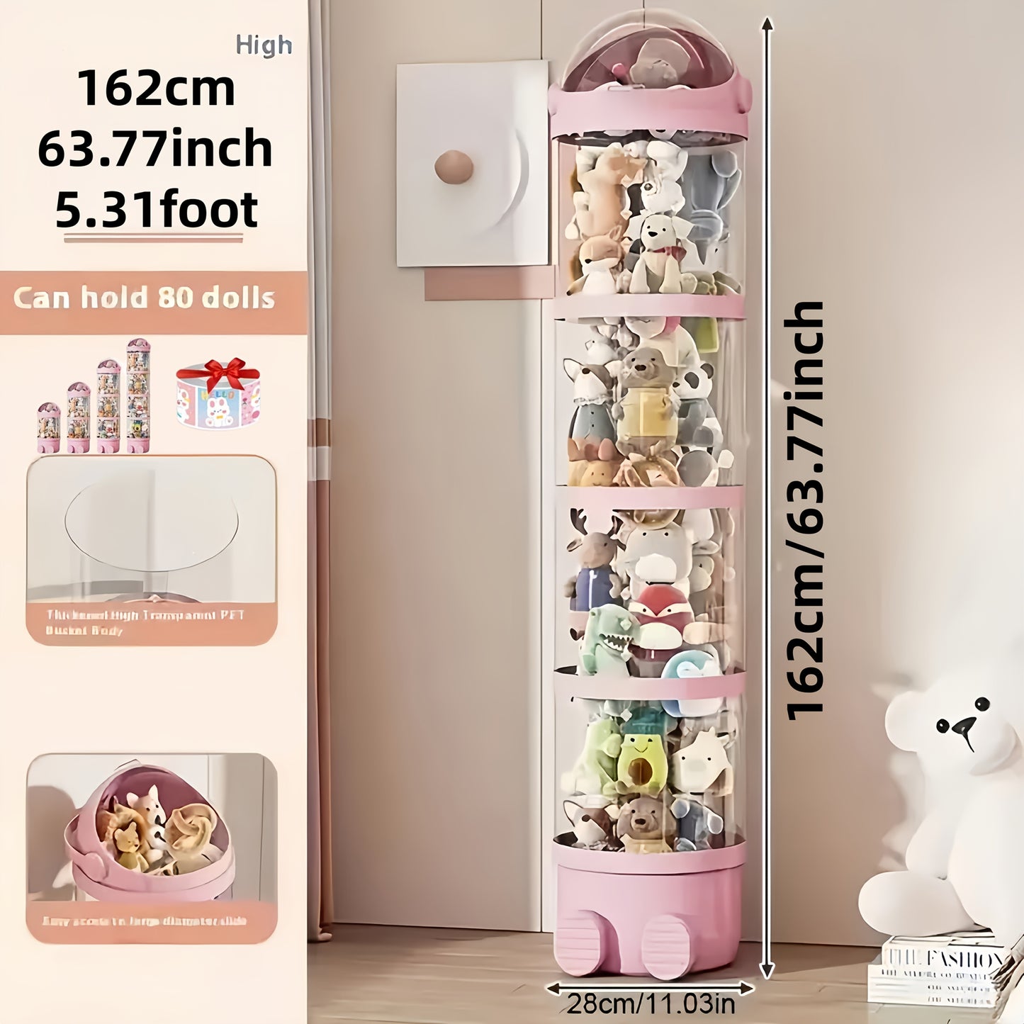Toy Storage Organizer shown in the pink, 63.8inch option