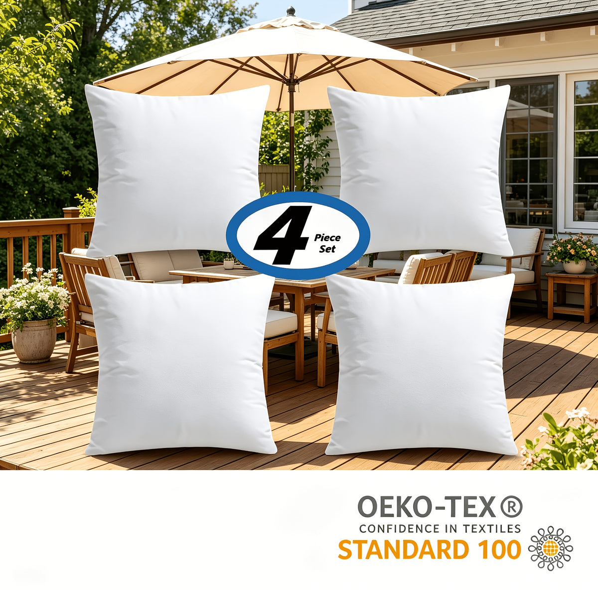 Outdoor Pillow Inserts shown in the 16*16in/40*40cm, 4 pcs option