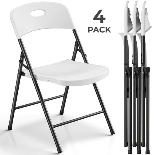Folding Chairs, Set of 4 Stackable Plastic with Iron Frame, 300 lbs Capacity for Indoor shown in the main product view