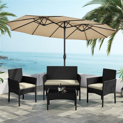 Patio Furniture Set, 4-Piece Outdoor PE Rattan Wicker Conversation Set Loveseat Sofa shown in the main product view