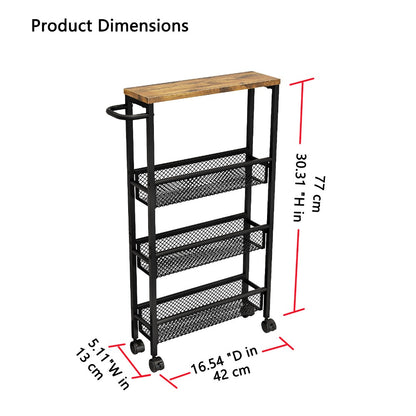 4-Tier Narrow Rolling Storage Carts And Kitchen Carts with Solid Wood Construction detail image - detail view 4