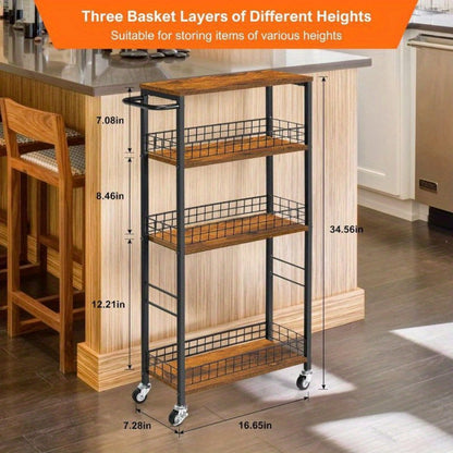 4-Tier Narrow Storage Cart with Carry Handle for Organized Everyday Storage detail image - detail view 4