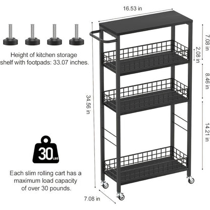 4-Tier Narrow Storage Cart with Carry Handle for Organized Everyday Storage detail image - detail view 5