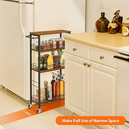 4-Tier Narrow Storage Cart with Carry Handle for Organized Everyday Storage detail image - detail view 8