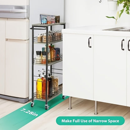 4-Tier Narrow Storage Cart with Carry Handle for Organized Everyday Storage detail image - detail view 9