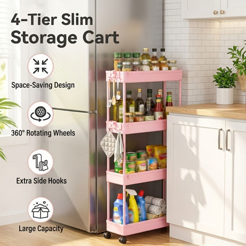 Storage Cart, 4-Tier Slim Rolling with Wheels - Space-Saving Mobile Organizer Tower Rack shown in the main product view