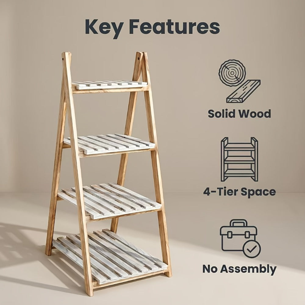 Ladder Shelf, 4-Tier Wooden Bookshelf Plant Stand Indoor - Rustic Leaning Bookcase Display shown in the main product view