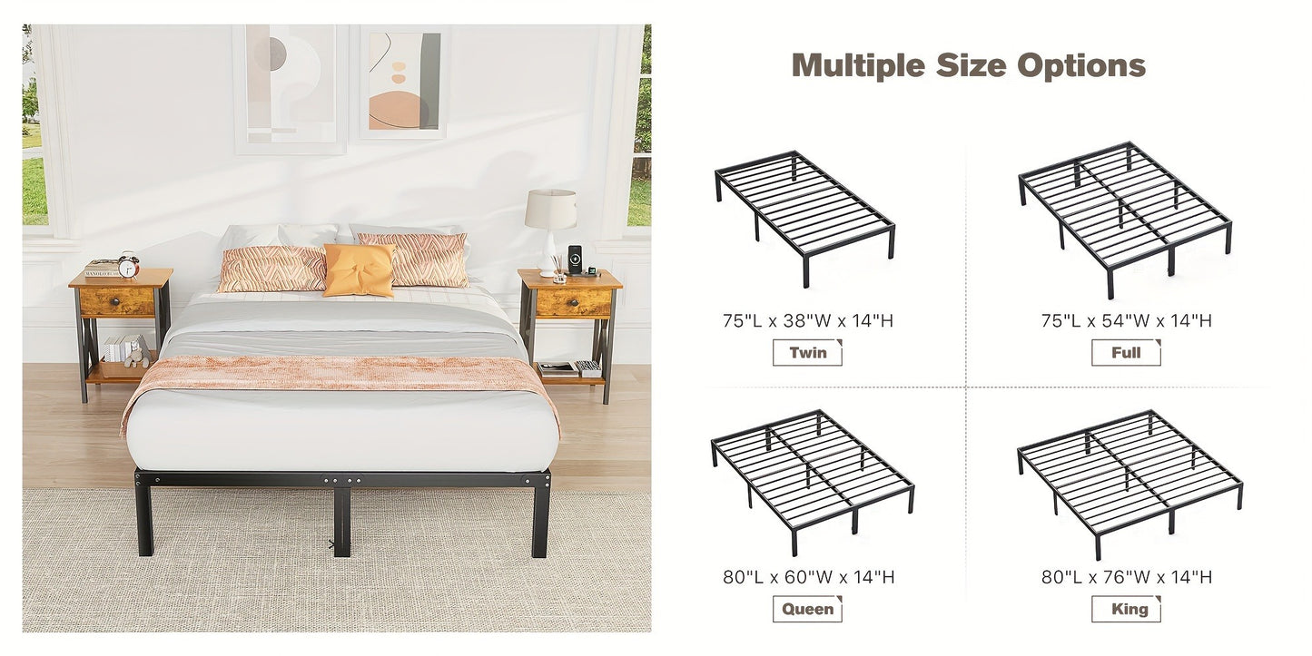 Metal Platform Bed Frame with Under Bed Storage 12 14 16 18 Inch Height Steel Slat Support No Box Spring Needed Twin Twin XL King Bedroom Furniture