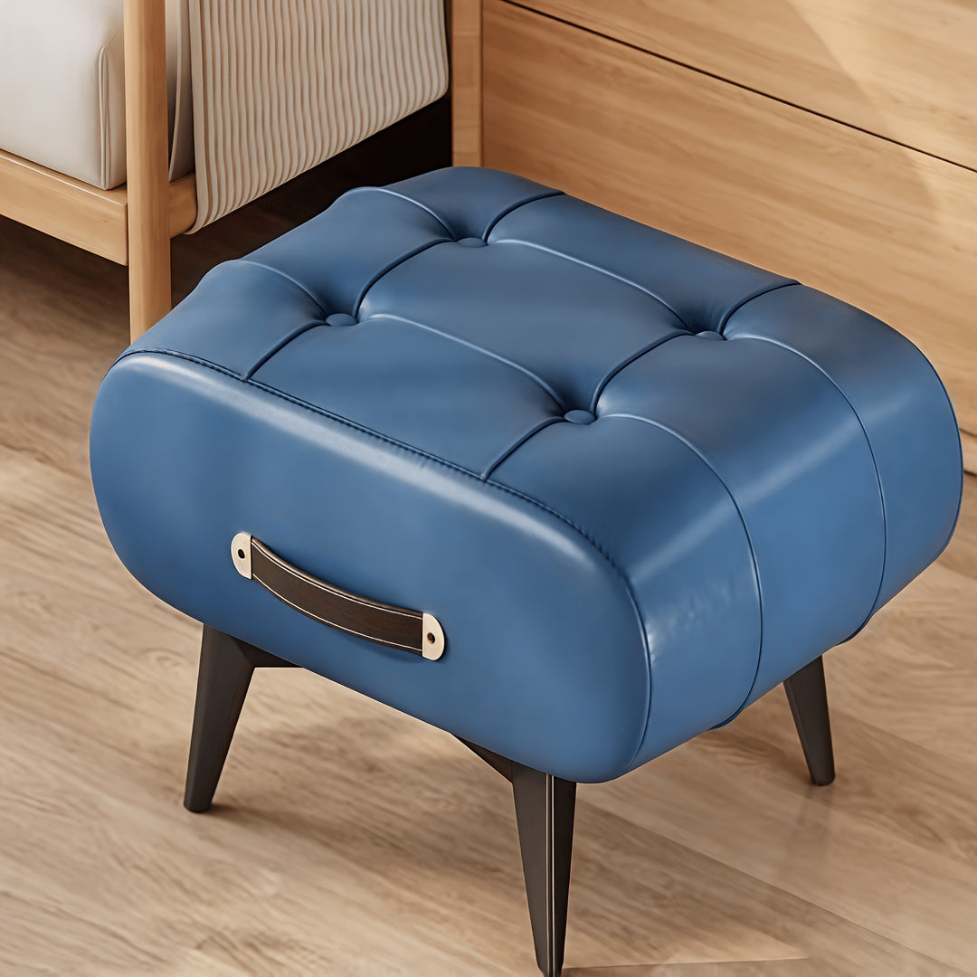 Retro Wax Faux Leather Simulation Stool, Home Small Square Stool, Picnic Stool, Faux Leather Hallway Stool, Luxurious Smooth Faux Leather Footstool, Modern Minimalist Black Synthetic Faux Leather Stool, Retro Brown Shoe Changing Stool
