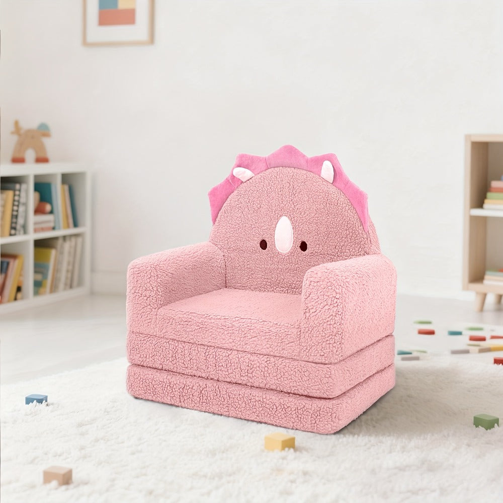 Kids Sofa 2-in-1 Convertible Kids Couch Fold Out Lounger Soft Sherpa Kids Chair High-Density Foam Sofa Cute Brown Bear Playroom Nursery Furniture for Boys Girls Room Decor