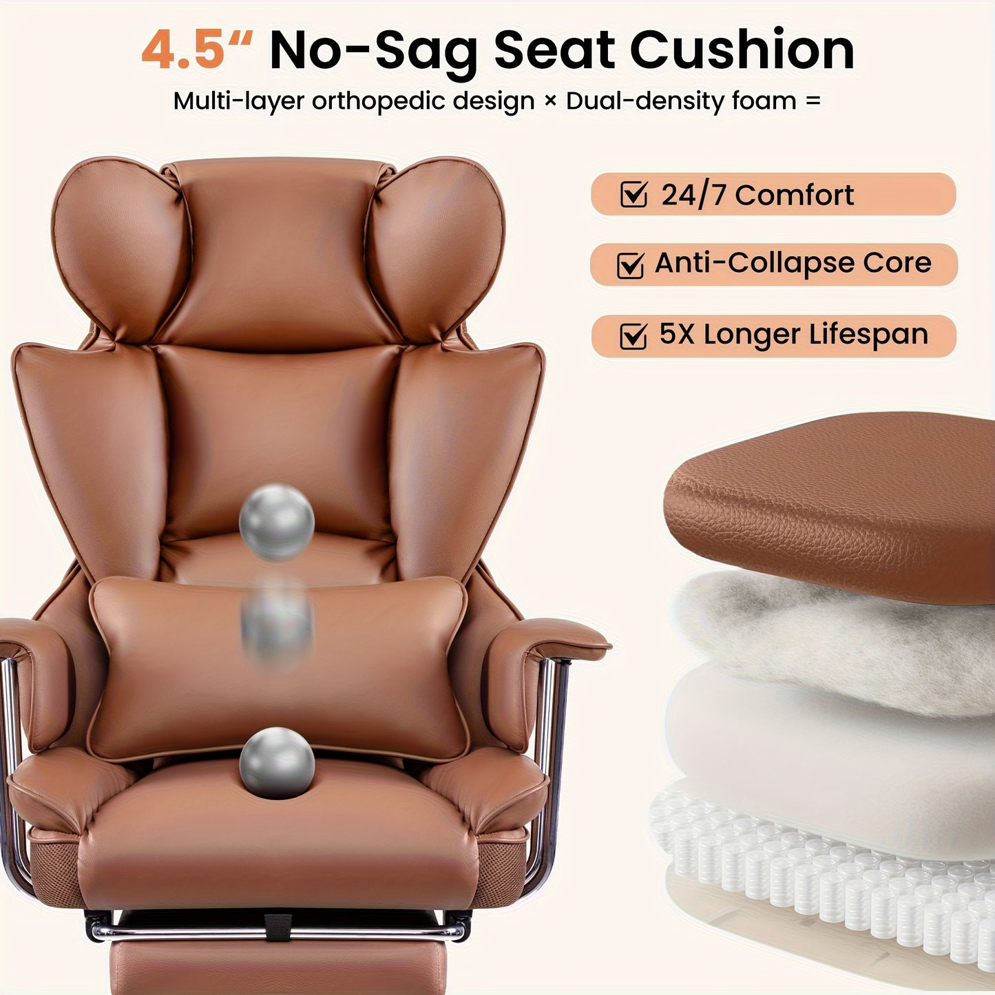 KERDOM Big & Tall Executive Office Chair with Footrest - Heavy Duty 500lbs Capacity Ergonomic High Back Reclining Chair, Adjustable Height, Lumbar Support & Manual Recline, Heavy-Duty Swivel Computer Desk Chair with Soft Cushioned & Backrest for Hom