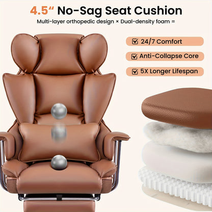KERDOM Big & Tall Executive Office Chair with Footrest - Heavy Duty 500lbs Capacity Ergonomic High Back Reclining Chair, Adjustable Height, Lumbar Support & Manual Recline, Heavy-Duty Swivel Computer Desk Chair with Soft Cushioned & Backrest for Hom