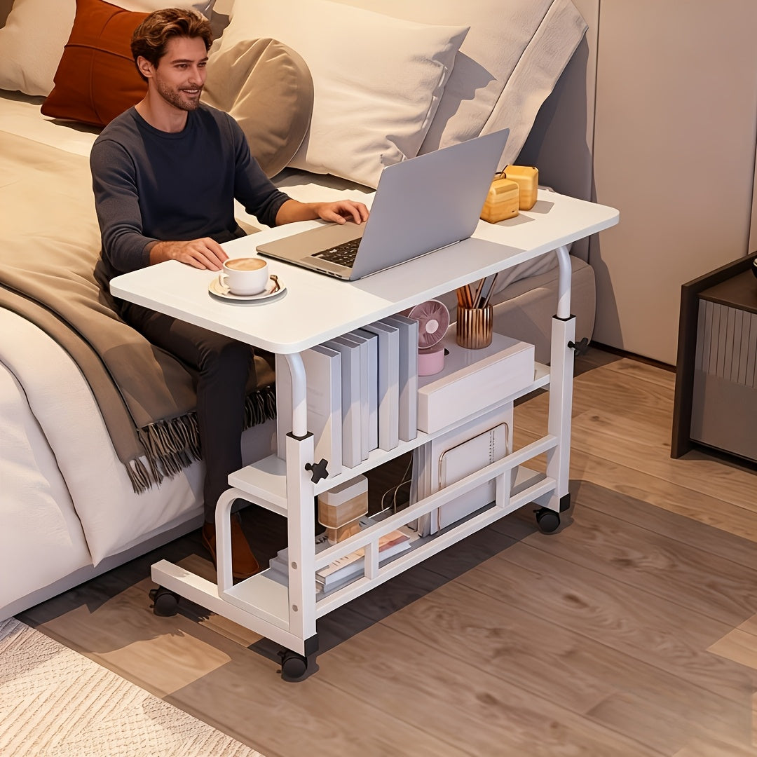 Adjustable Height Mobile Computer Desk; Double-layer Storage Multi-functional Table; Student Home Learning Game Table; Portable Bedside Sofa Office Desk; Su For Bedroom, Apartment, Living Room; Coffee Table Computer Desk; Space-saving Design Random