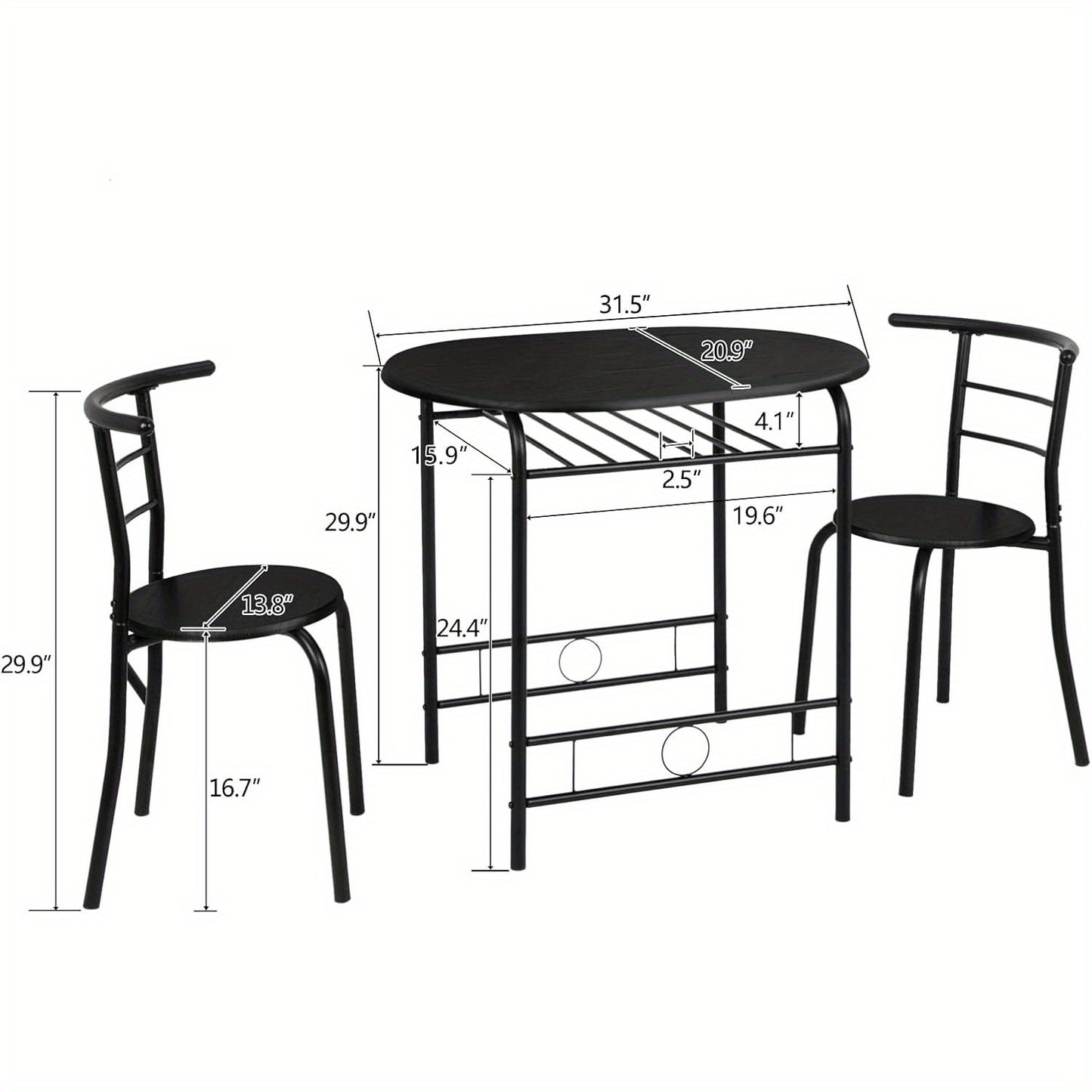 Bonnlo 3pcs Dining Set, Small Kitchen Table Set for 2, Breakfast Table Set, Kitchen Wooden Table and 2 Chairs for Small Space/ Dining Room/ Apartment/ Living Room/ Home Decor, Metal Frame Wine Rack