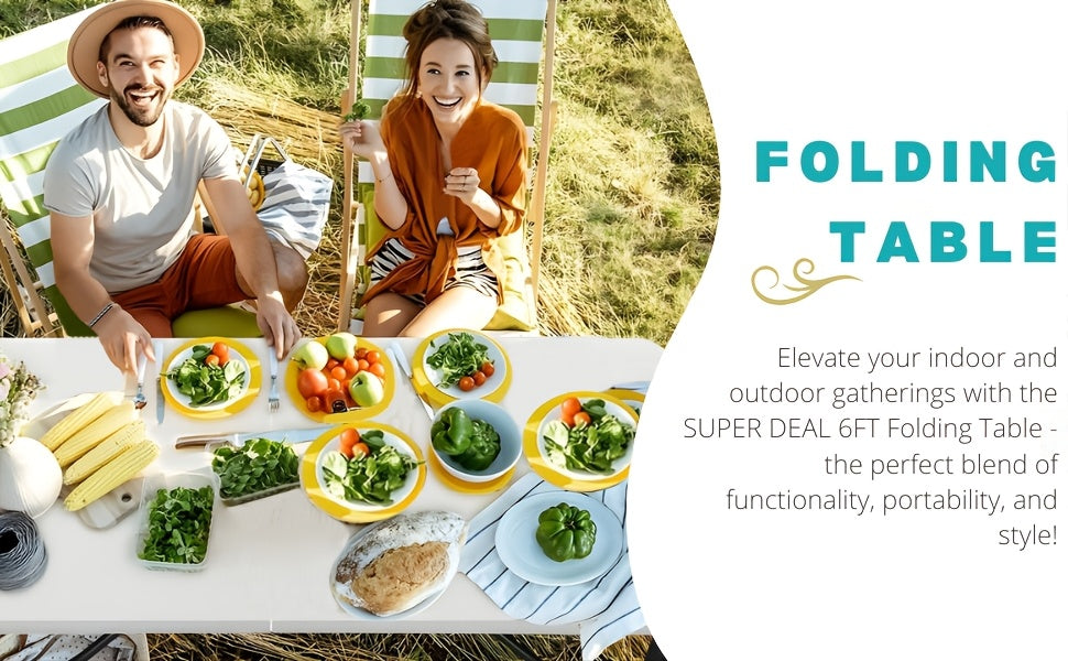 2.5/4/6FT Folding Table, 6 Foot Folding Table Heavy Duty, Portable Plastic Folding Table with Handle, Fold in Half Table for Indoor Outdoor Use, Fold Up Table for Camping Dining Party Picnic Events